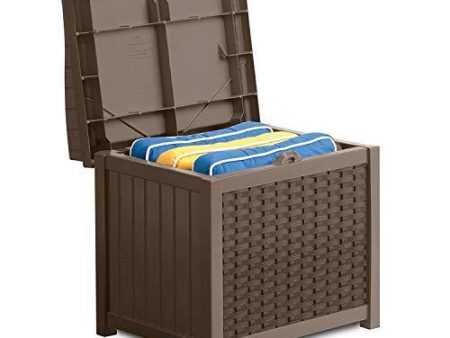 Suncast 22-Gallon Small Deck Box - Lightweight Resin Indoor Outdoor Storage Container and Seat for Patio Cushions, Gardening Tools and Toys - Store Items on Patio, Garage, Yard - Mocha Wicker Supply