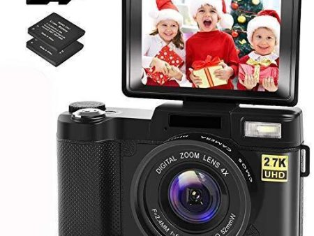 Digital Camera Vlogging Camera with YouTube 30MP Full HD 2.7K Vlog Camera with Flip Screen 180° Rotation with 32GB Memory Card and 2 Batteries （Focus Fixed） Discount