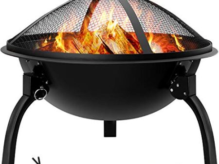 Amagabeli Fire Pit Outdoor Wood Burning Portable Folding 22in Firepit Firebowl Fireplace Poker Spark Screen Retardant Mesh Lid Deep Round Outside Backyard Camping Metal Grate Rustproof Black Sale