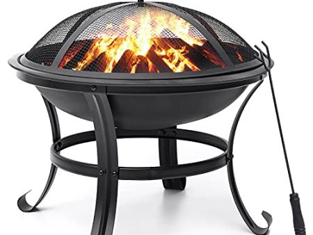 22 inch Fire Pit for Outside Outdoor Wood Burning Small Bonfire Pit Steel Firepit Bowl for Patio Camping Backyard Deck Picnic Porch,with Spark Screen,Log Grate,Poker For Discount