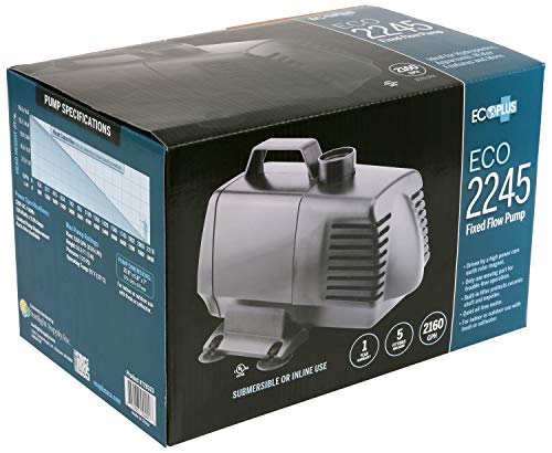 EcoPlus Eco 2245 Water Pump Fixed Flow Submersible Or Inline For Aquariums, Ponds, Fountains & Hydroponics - UL Listed, 2166 GPH, Black Online Hot Sale