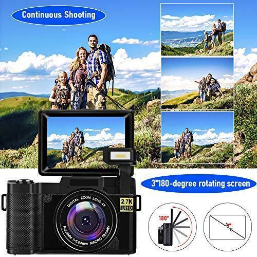 Digital Camera Vlogging Camera with YouTube 30MP Full HD 2.7K Vlog Camera with Flip Screen 180° Rotation with 32GB Memory Card and 2 Batteries （Focus Fixed） Discount