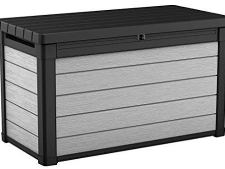 KETER Denali 100 Gallon Resin Large Deck Box-Organization and Storage for Patio Furniture, Outdoor Cushions, Garden Tools and Pool Toys, Grey Black Supply