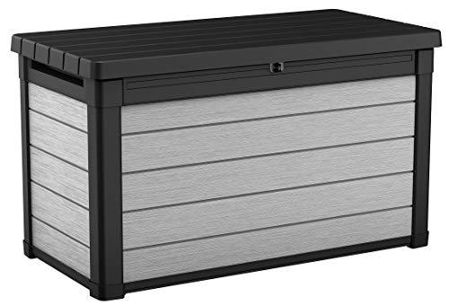 KETER Denali 100 Gallon Resin Large Deck Box-Organization and Storage for Patio Furniture, Outdoor Cushions, Garden Tools and Pool Toys, Grey Black Supply